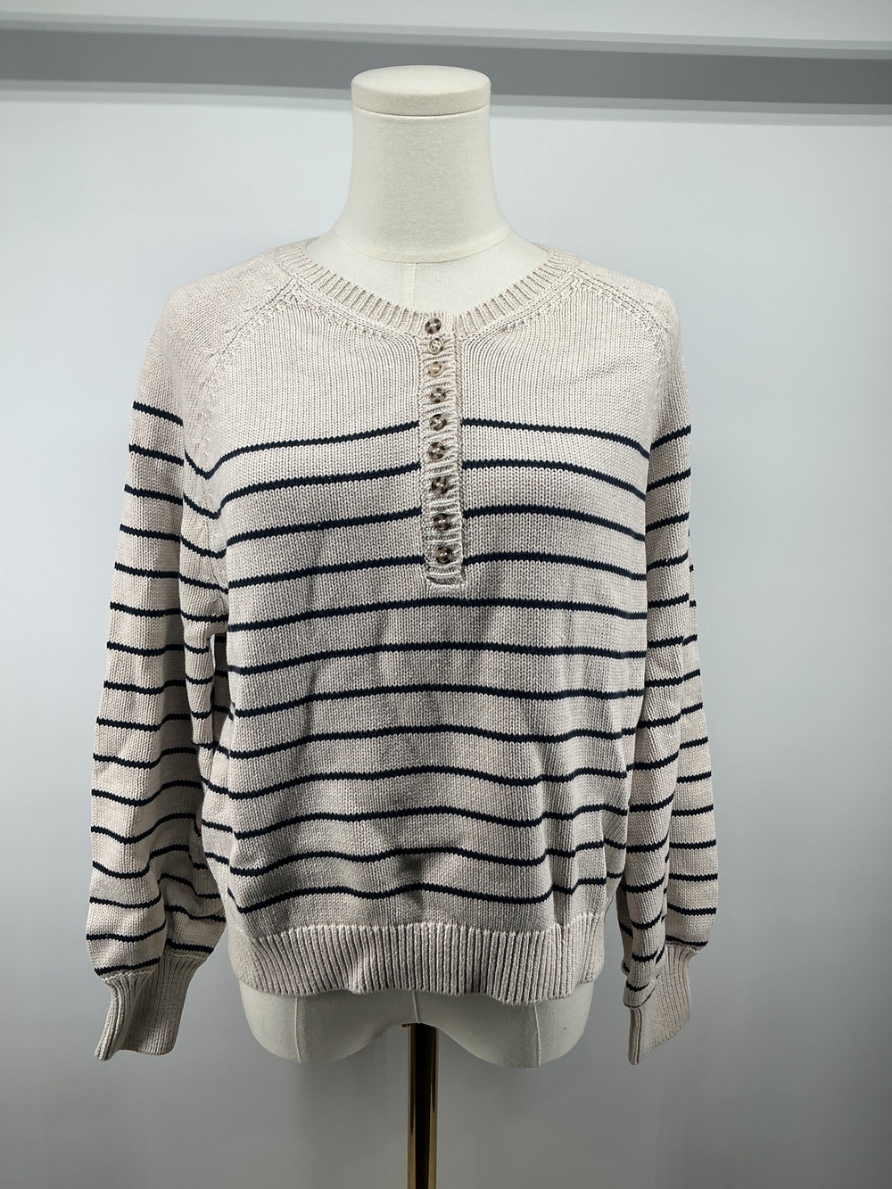 100% Organic Cotton Striped Henley Sweater